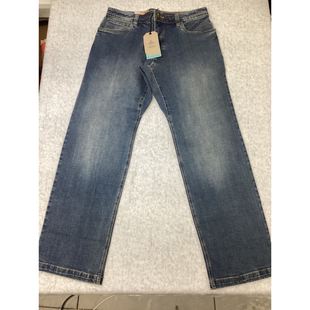 Prana Axiom Jean Men 33x32 Antique Stone Wash Organic Stretch Denim Straight Leg